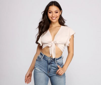 TableClothsUs Flirty Flutter Sleeve Crop Top