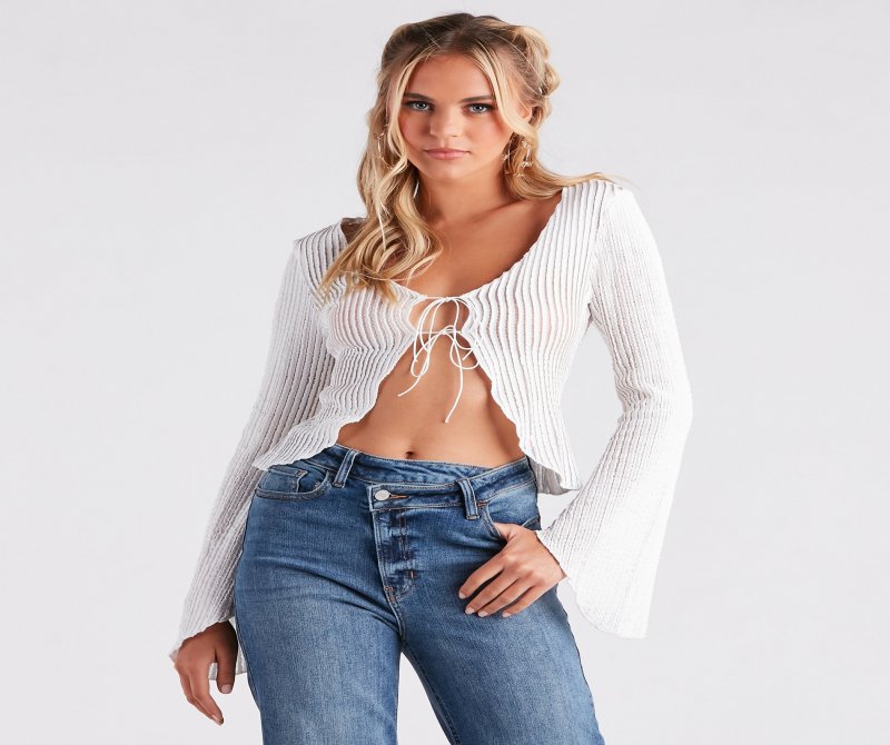 TableClothsUs Beachy Vibes Bell Sleeve Tie-Front Top