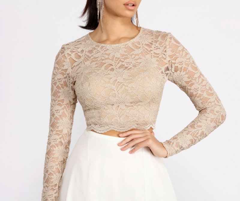 TableClothsUs Baylee Scallop Glitter Lace Two Piece Chiffon Dress