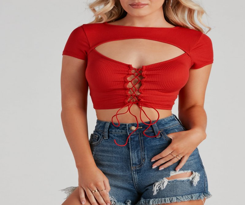 TableClothsUs Rule Breaker Lace Up Crop Top