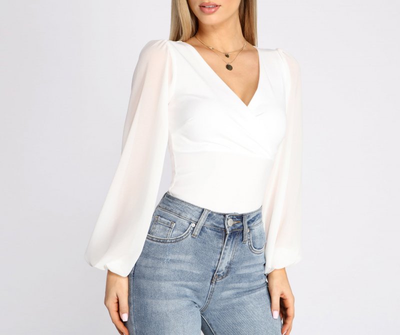 TableClothsUs Classic Chiffon Sleeve Wrap Front Blouse