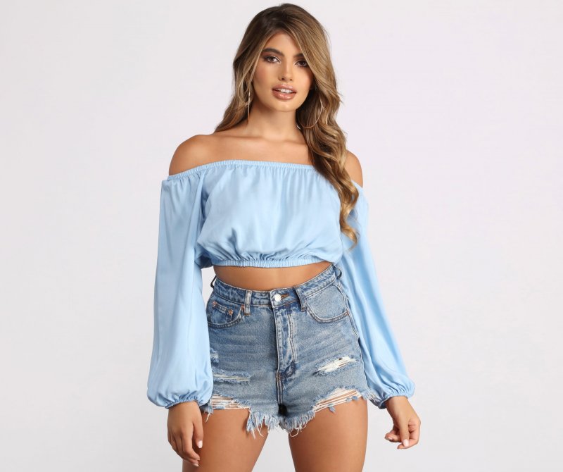 TableClothsUs Off The Shoulder Long Sleeve Crop Top