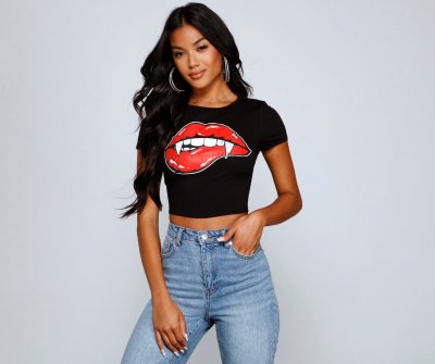 TableClothsUs Just Bitten Cropped Graphic Tee