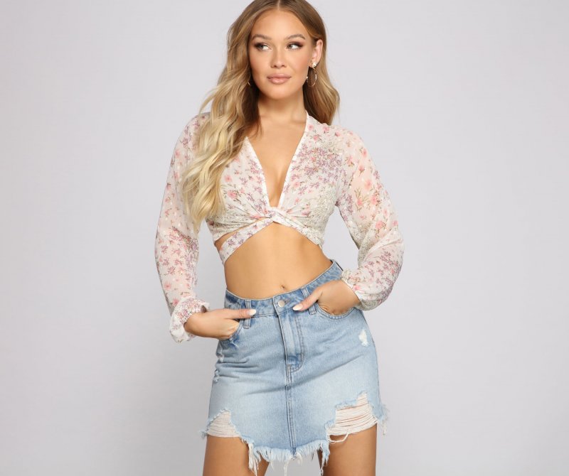 TableClothsUs Brunch Ready Floral Tie-Front Top