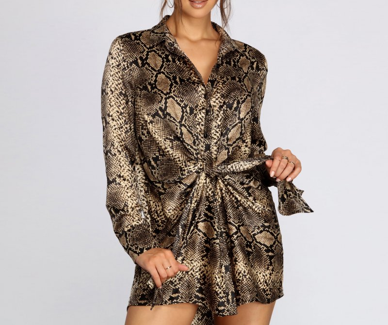 TableClothsUs Snake Print Tie Front Tunic