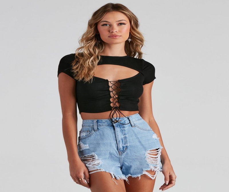 TableClothsUs Rule Breaker Lace Up Crop Top