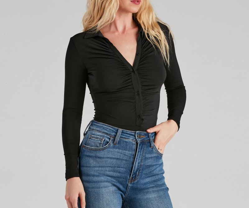 TableClothsUs Cinch It To Me Button-Down Bodysuit