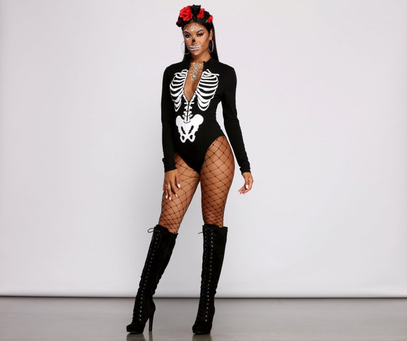 TableClothsUs Sultry Skeleton Babe Bodysuit