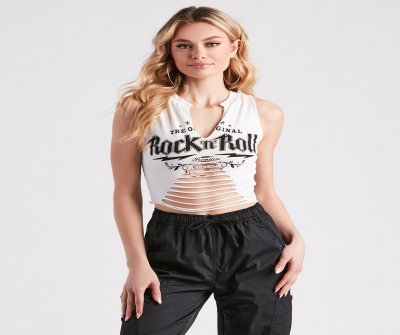 TableClothsUs OGs Only Rock N Roll Graphic Sleeveless Crop Top