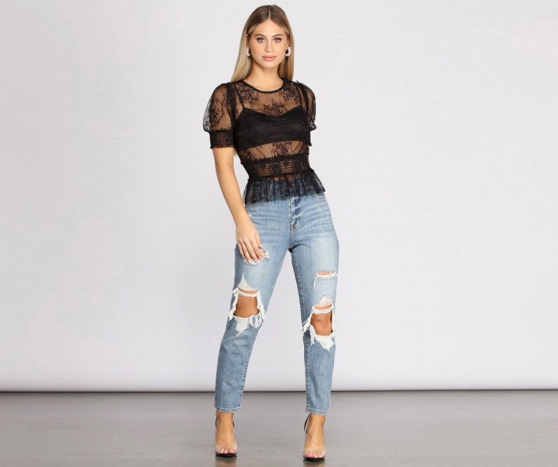 TableClothsUs Classic Beauty Lace Peplum Top