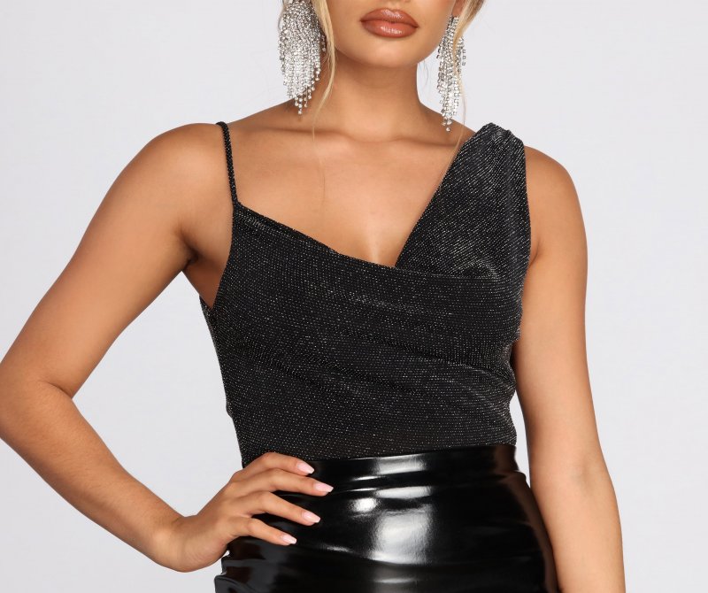 TableClothsUs One Shoulder Cowl Neck Bodysuit