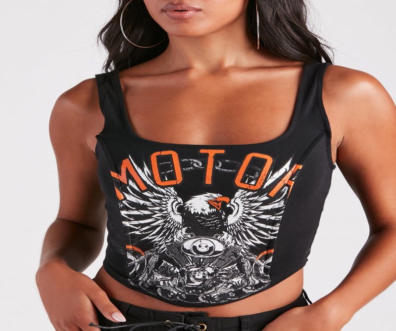 TableClothsUs Edgy Vibes Eagle Graphic Cropped Tank