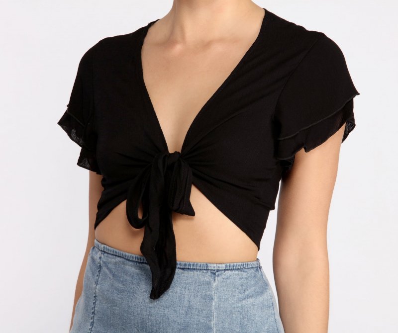 TableClothsUs Tied Down Flutter Sleeve Tie Front Top