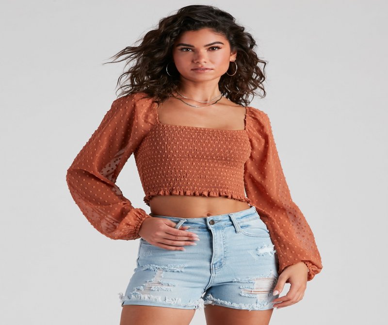 TableClothsUs Trendy Swiss Dot Smocked Crop Top