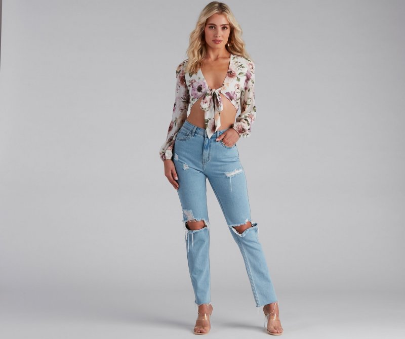 TableClothsUs Tie The Knot Floral Crop Top