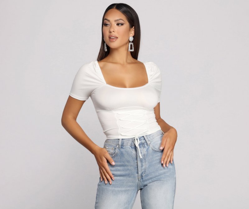 TableClothsUs Brushed Knit Corset Waist Top