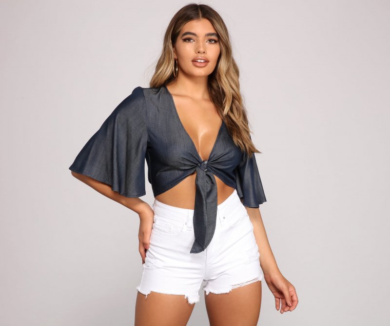 TableClothsUs Flirty And Fluttery Tie Front Top