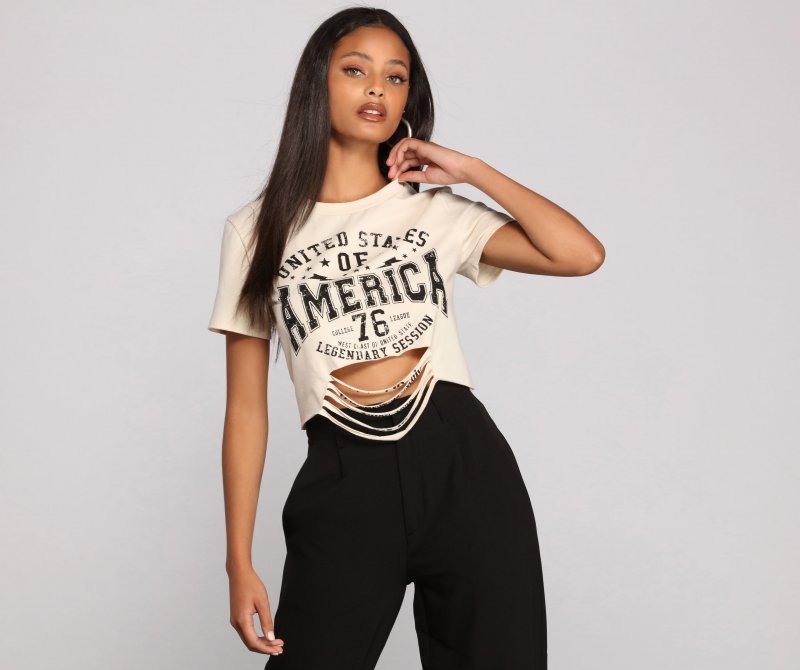 TableClothsUs USA Slashed Graphic Crop Top