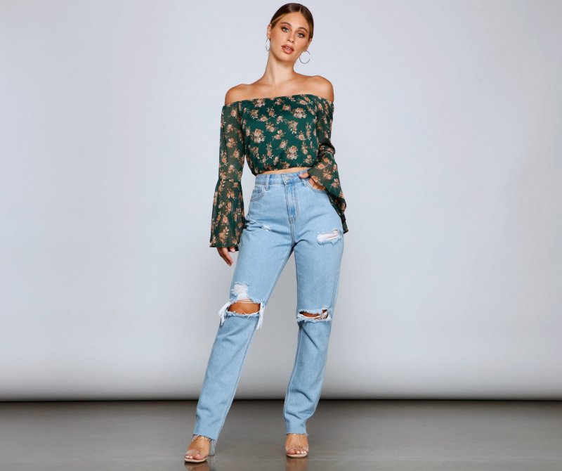 TableClothsUs Floral Passion Off The Shoulder Chiffon Top