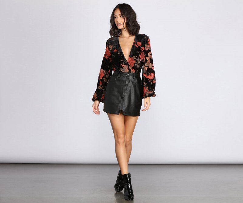 TableClothsUs Beloved Velvet Floral Burnout Bodysuit