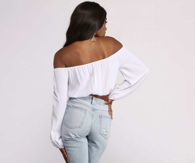 TableClothsUs Off The Shoulder Long Sleeve Crop Top