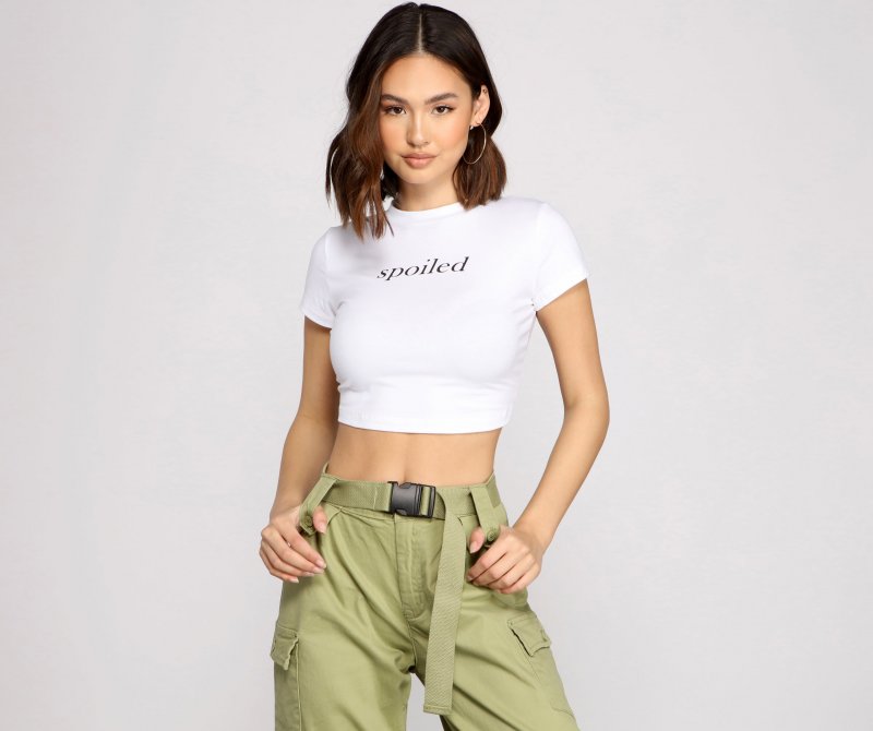 TableClothsUs Spoiled Script Crop Top