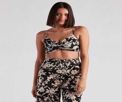 TableClothsUs Major Muse Floral Satin Bra Top