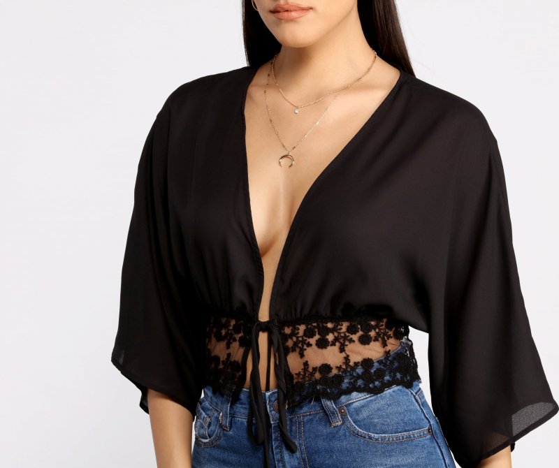 TableClothsUs Effortless Vibes Lace Detail Tie Front Top