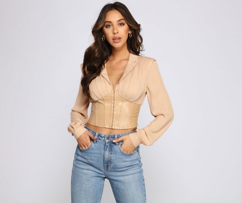 TableClothsUs Stunning Satin And Faux Leather Corset Crop Top