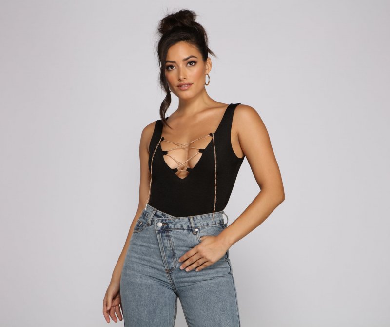 TableClothsUs Sleek And Sultry Lace-Up Bodysuit