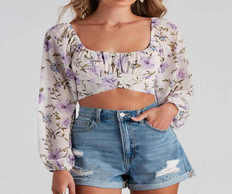 TableClothsUs Floral Spree Chiffon Tie-Back Top