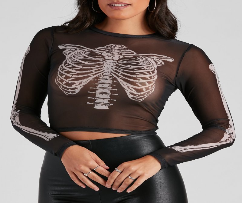 TableClothsUs Sultry Skeleton Mesh Crop Top