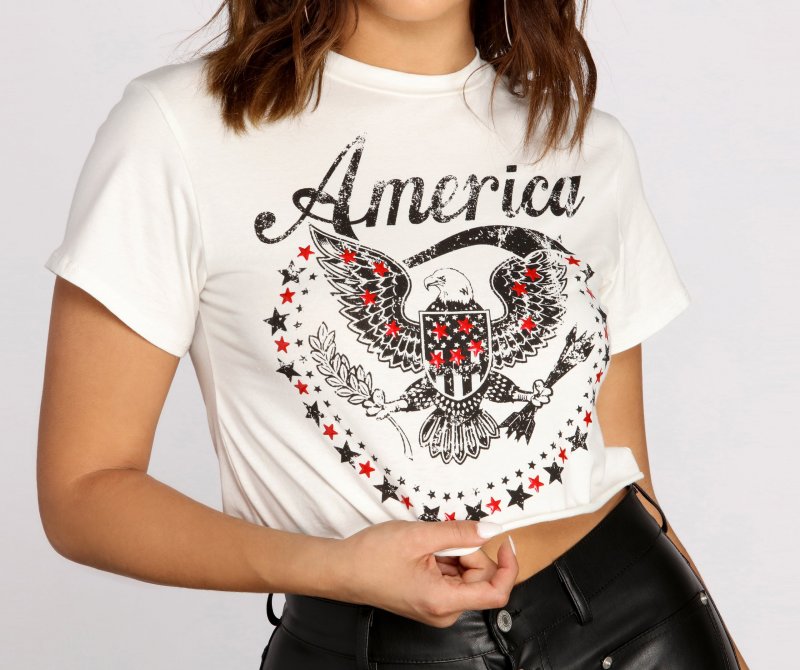 TableClothsUs America Shredded Cropped Tee