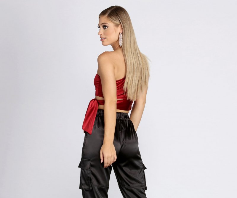 TableClothsUs One Shoulder Satin Crop Top