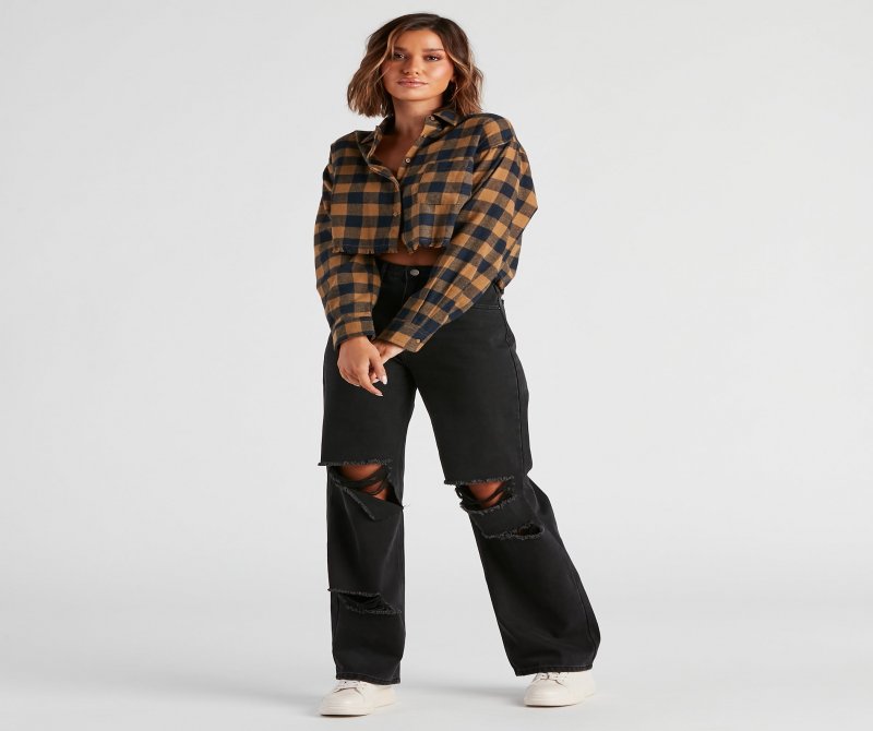 TableClothsUs Plaid Mood Button Up Flannel Top