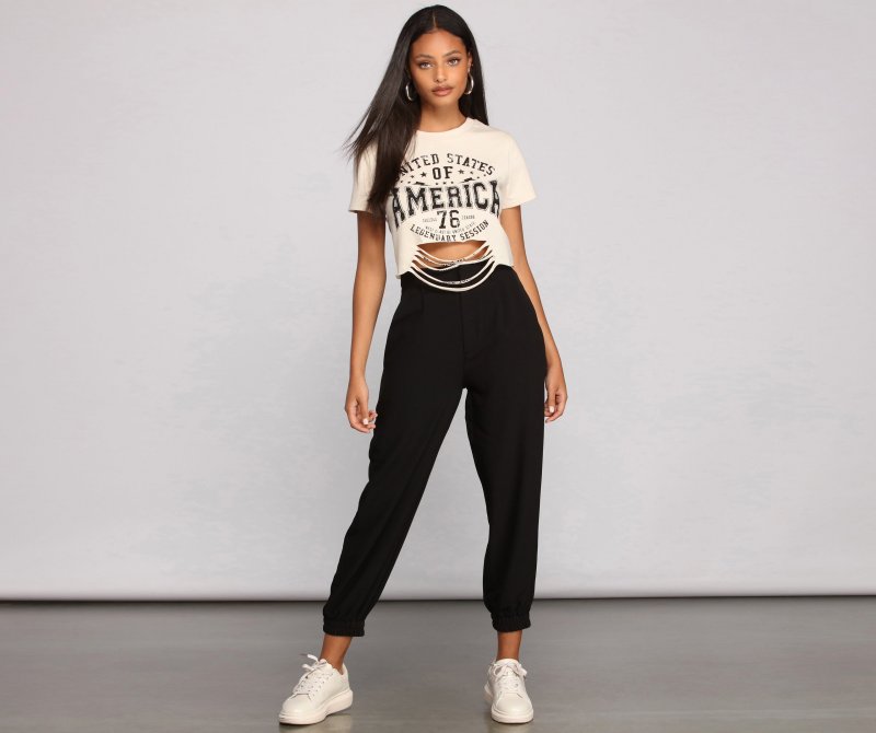 TableClothsUs USA Slashed Graphic Crop Top