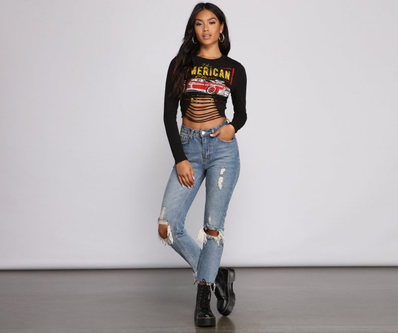 TableClothsUs American Classic Graphic Crop Top