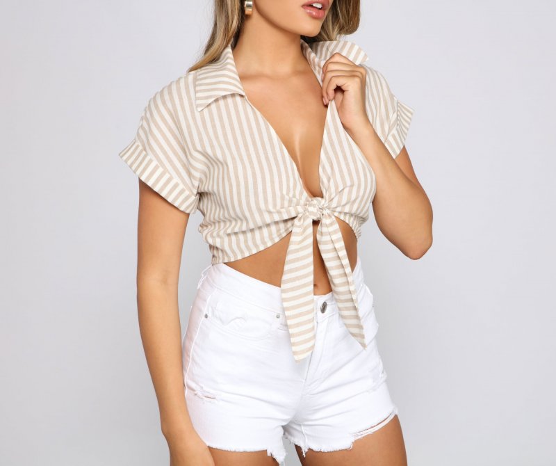 TableClothsUs Stylish Stripes Tie Front Top