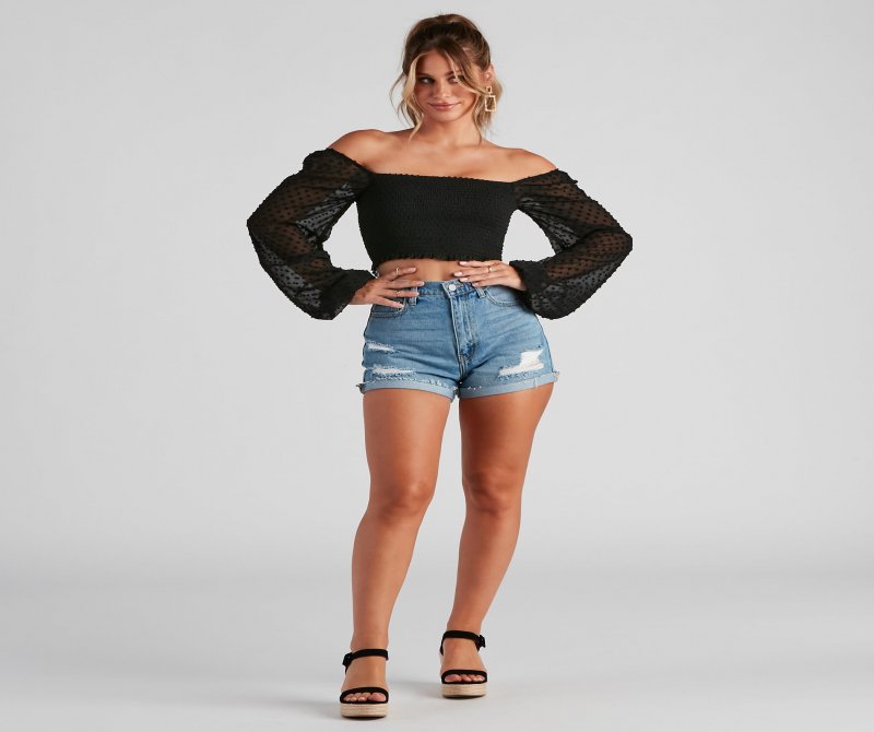 TableClothsUs Trendy Swiss Dot Smocked Crop Top