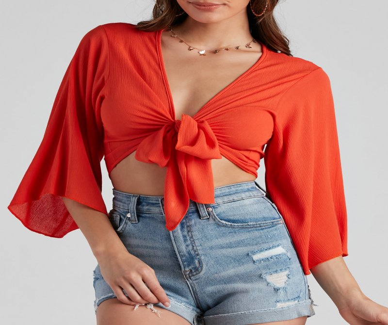 TableClothsUs Boho Bell Tie-Front Top