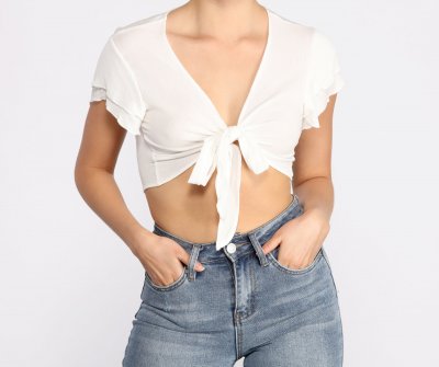 TableClothsUs Tied Down Flutter Sleeve Tie Front Top