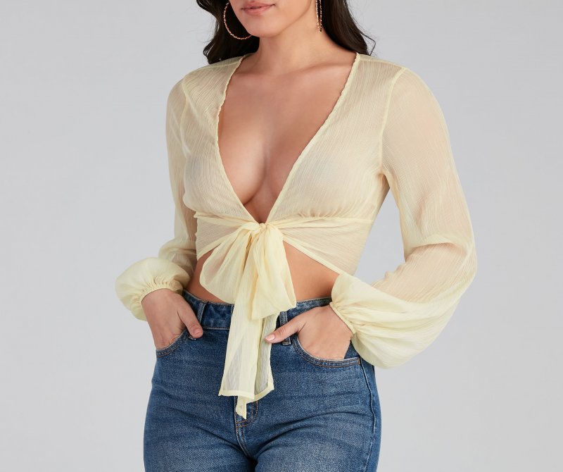 TableClothsUs Sheer And Chic Tie Front Top