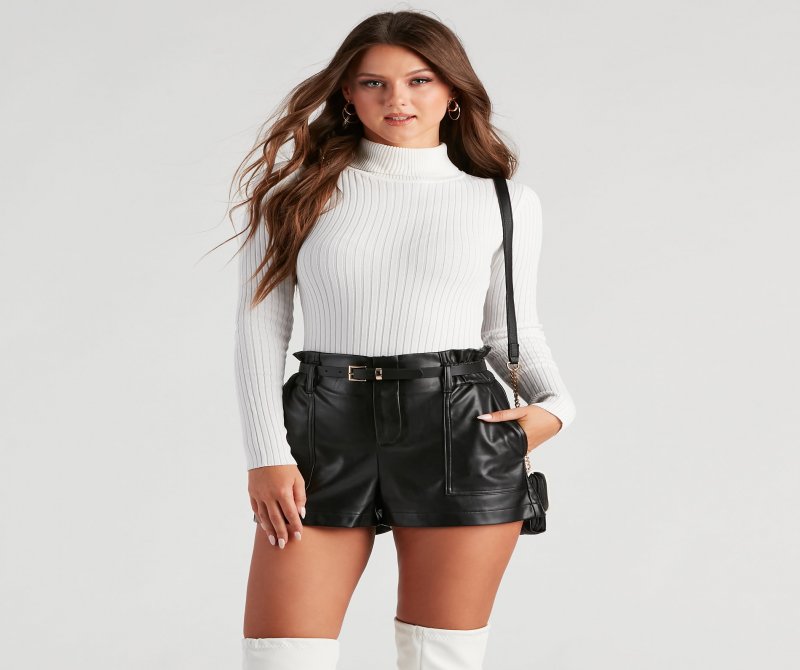 TableClothsUs Classic Ribbed Knit Turtleneck Bodysuit