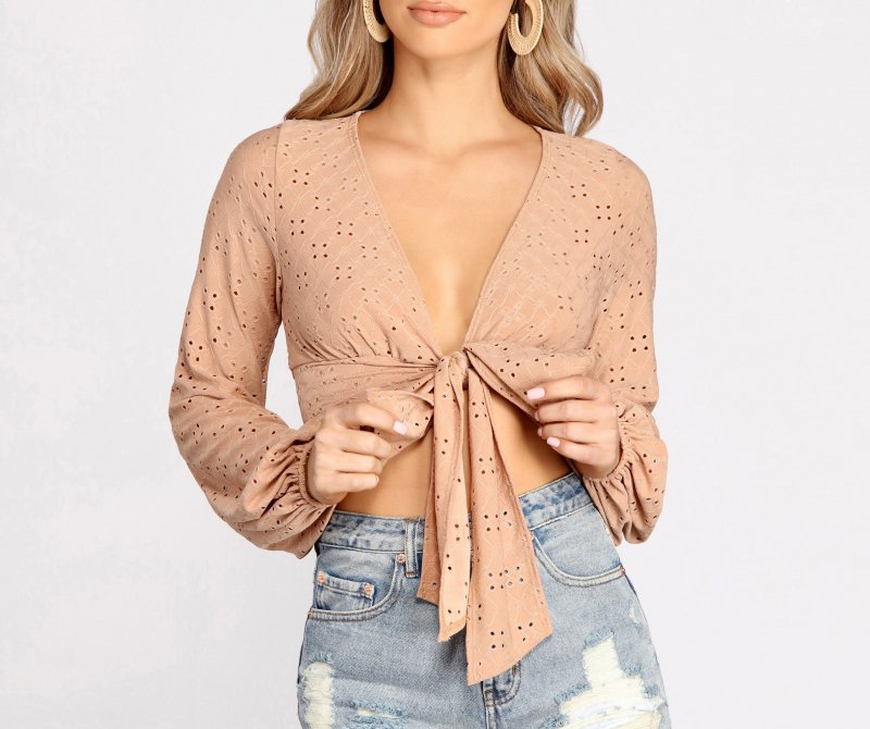 TableClothsUs Sweeten The Deal Eyelet Tie Front Top