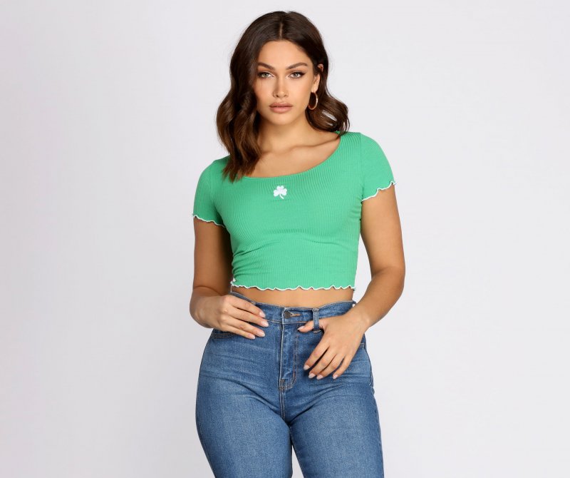 TableClothsUs Lucky Day Shamrock Cropped Top