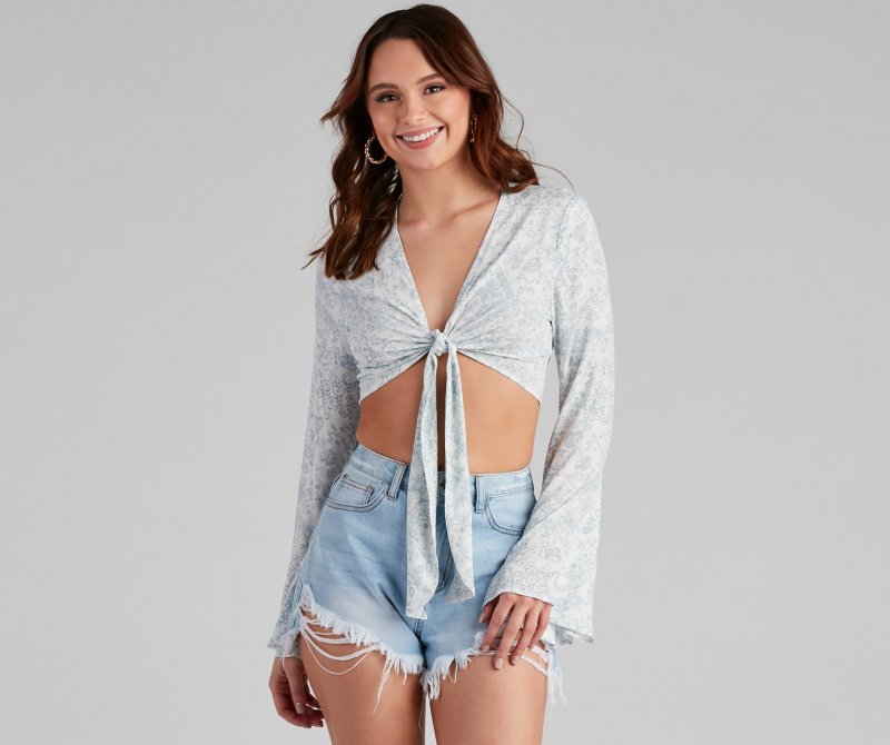 TableClothsUs Seaside Chic Cropped Tie-Front Top