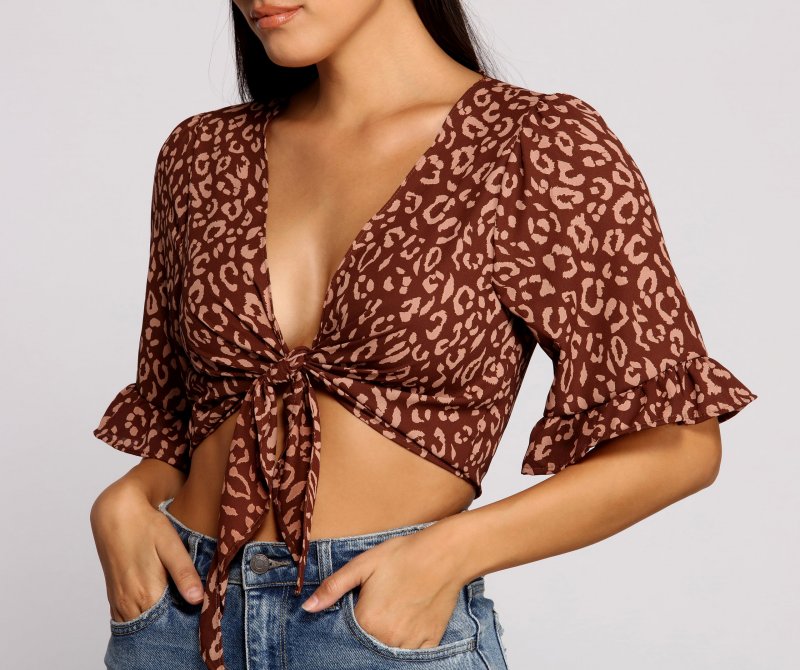 TableClothsUs Fierce And Fab Leopard Tie Front Top