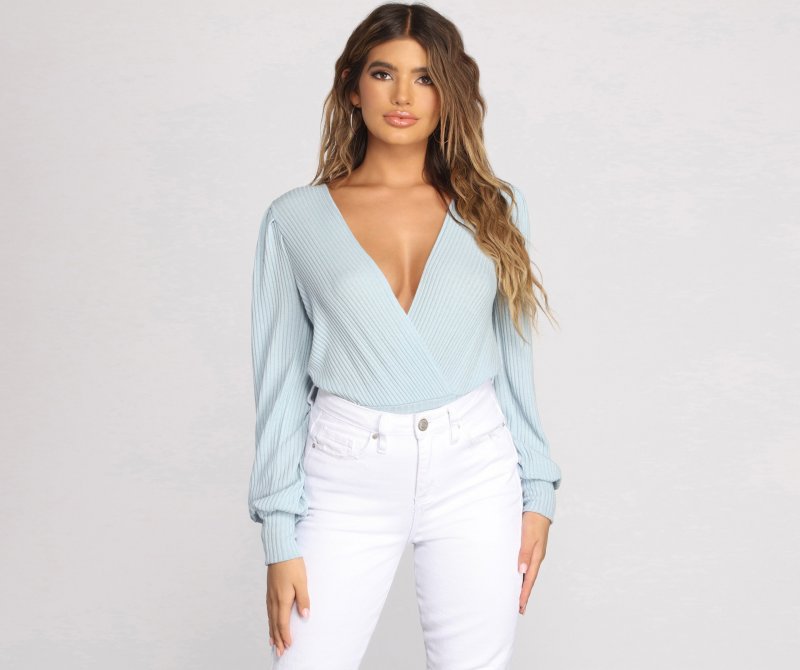 TableClothsUs Girl Next Door Surplice Ribbed Top