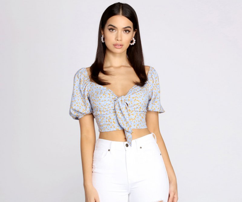 TableClothsUs Spring Affair Puff Sleeve Crop Top