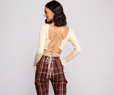 TableClothsUs Stun And Impress Lace Up Crop Top